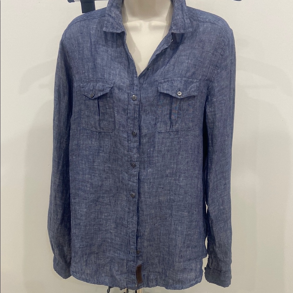Women's Indigo blue pure linen shirt